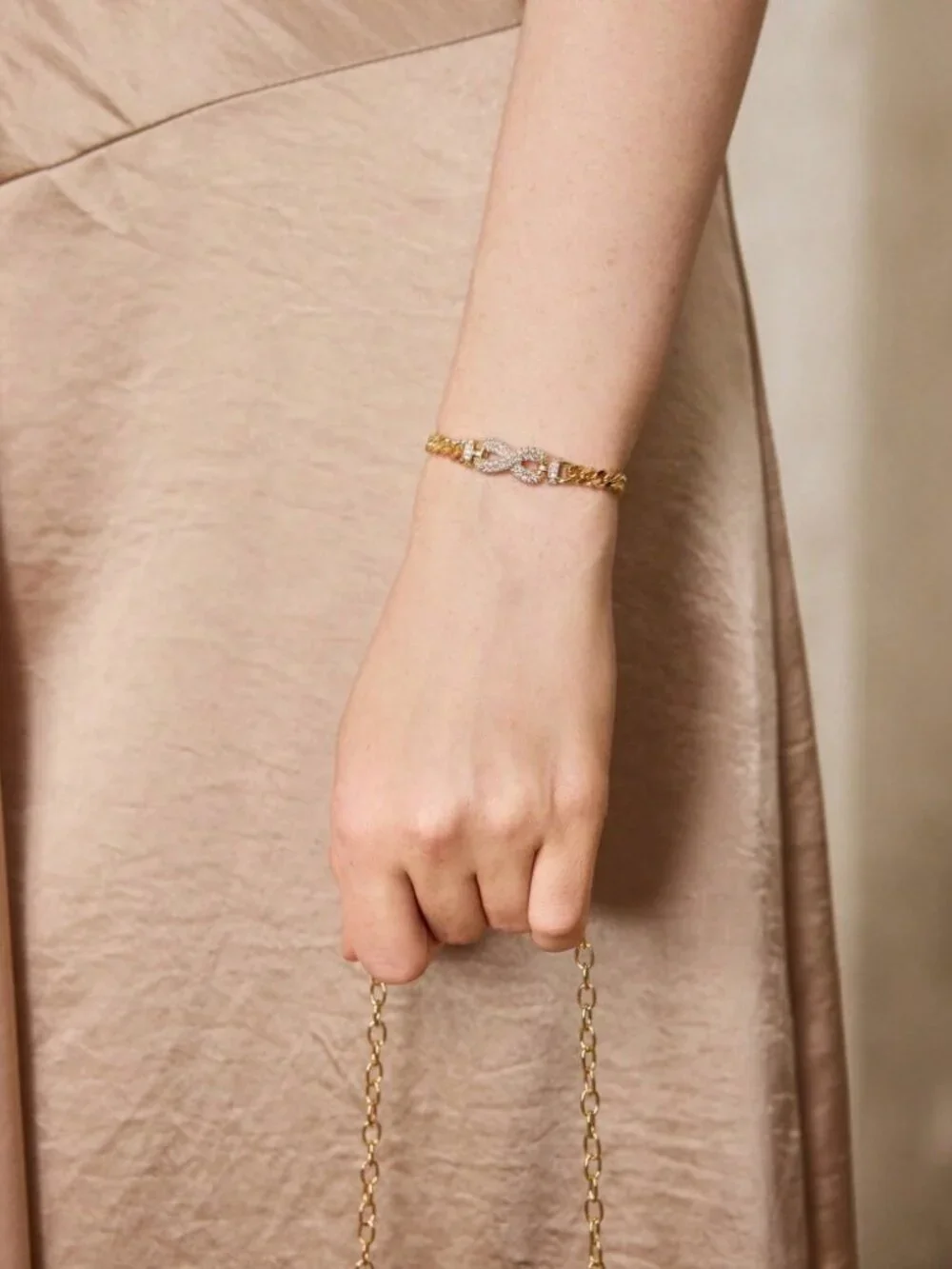 Gold Cuban Link Bracelet with Pave Crystal Accent